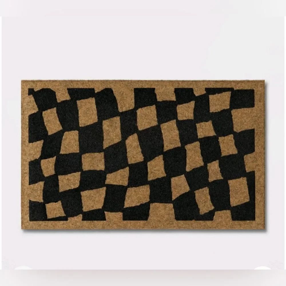 1'6"x2'6" Halloween Checkered Faux Coir Doormat Natural/Black, Hyde & EEK! New
